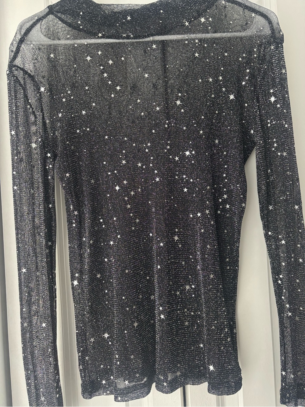 Sheer Black Star-Print Long Sleeve Tee